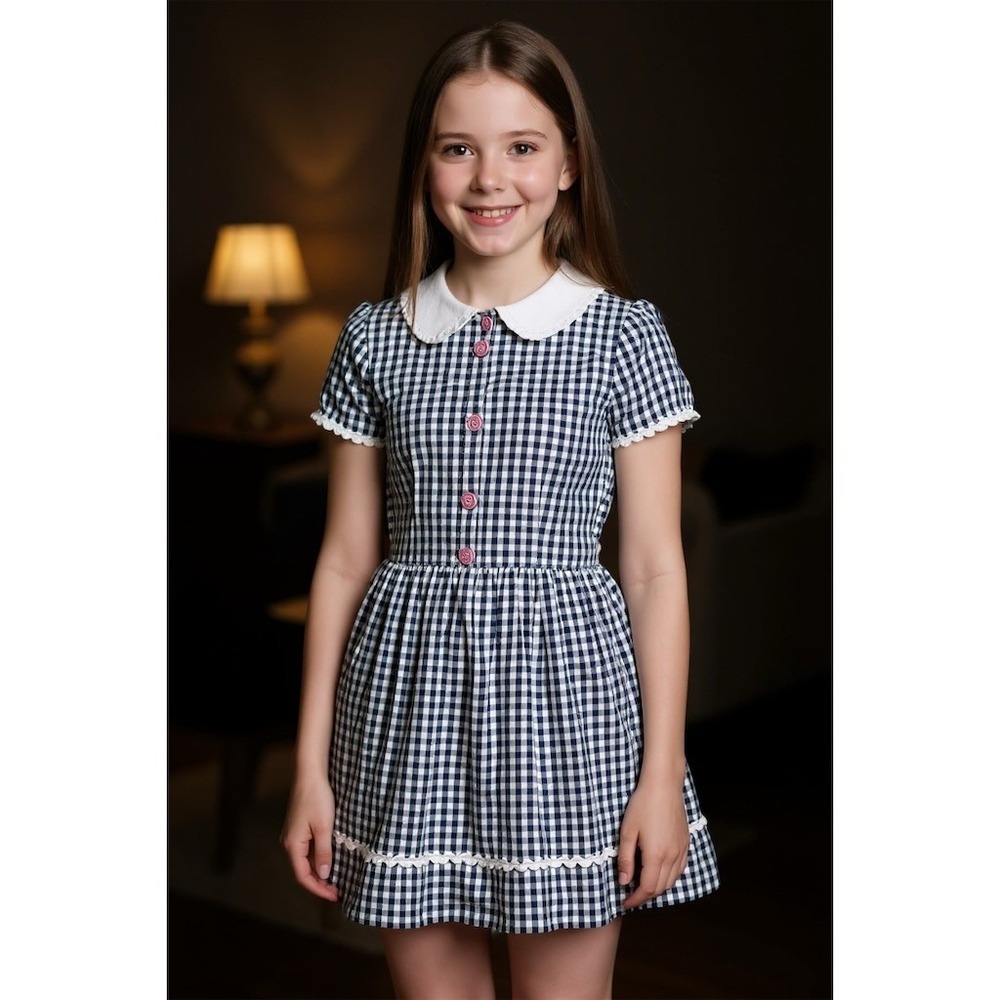 Pumpkin Patch Dress Girls Size 6 Blue Gingham Check Sleeveless Collared preppy‎